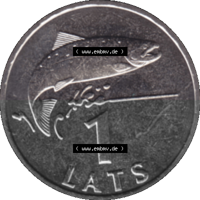 Lettland Umlaufmünze 1992-2008, 1 Lats 2007 (Stück 1), Atlatischer Lachs Sammlung