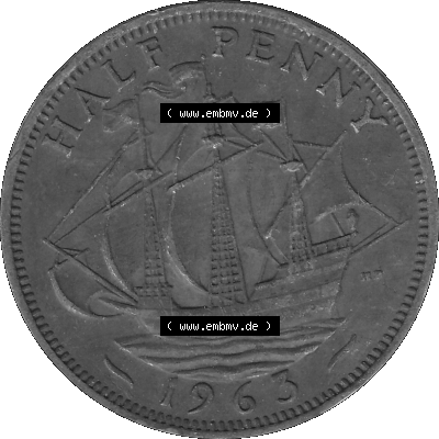 Großbritannien Umlaufmünze Half Penny, 1/2 Pence 1954-1970, Half Penny, Halber Pence 1963 (Stück 1), Elisabeth II. - Schriftzug... Sammlung