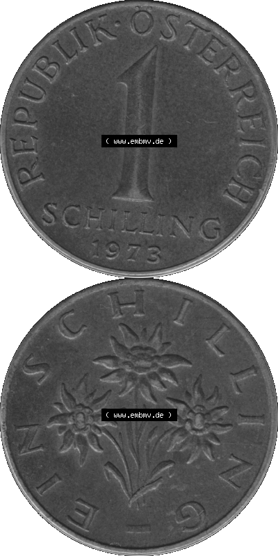 Österreich 1 / Ein Schilling in Graustufen 1959-2001, 1 Schilling 1973 (Stück 1) Graustufen Sammlung