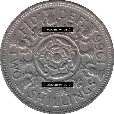 Alte Münze Großbritannien, Bild in Farbe bzw. Color PNG-Grafik, Umlaufmünze aus dem Zeitraum 1954-1970, 2 Schilling-Florin,... Sammlung