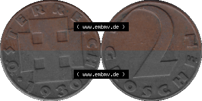 2 / Zwei Groschen Österreich in original Farbgebung von Scanner transparenten PNG 1925-1938, 2 Zwei Groschen, Krückenkreuz 1930... Sammlung