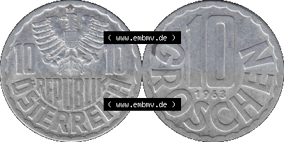 10 / Zehn Groschen Österreich in original Farbgebung von Scanner transparenten PNG 1951-2001, 10 Groschen 1963 (Stück 1) Sammlung