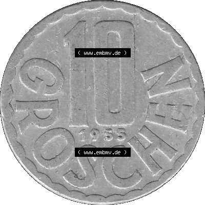 10 / Zehn Groschen Österreich in s/w Schwarzweiß bzw. Graustufen Farbgebung von Scanner transparenten PNG 1951-2001, 10 Groschen... Sammlung