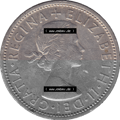 Alte Münze Großbritannien, Bild in Farbe bzw. Color PNG-Grafik, Umlaufmünze aus dem Zeitraum 1954-1970, 2 Schilling-Florin,... Sammlung