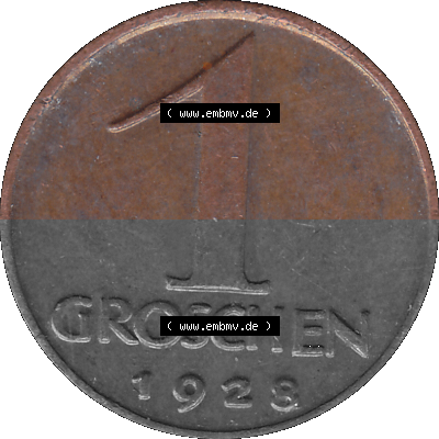 1 / Ein Groschen Österreich in original Farbgebung von Scanner transparenten PNG 1925-1938, 1-Ein Groschen, Adlerkopf mit Mauerkrone... Sammlung