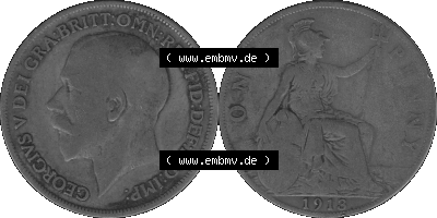 Großbritannien Umlaufmünze One Penny, 1 Pence 1911-1926, 1 One Penny, 1913 (Stück 1), George V, B.M. GEORGIVS V DEI GRABRITTOMNREX... Sammlung