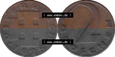 2 / Zwei Groschen Österreich in original Farbgebung von Scanner transparenten PNG 1925-1938, 2 Zwei Groschen, Krückenkreuz 1928... Sammlung