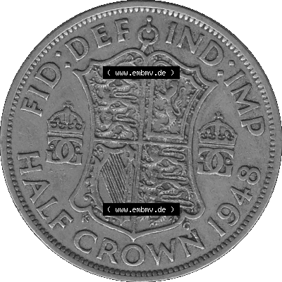 Alte Münze Großbritannien, Bild in s/w bzw. Graustufen PNG-Grafik 1947-1948, Halbe - 1/2 Krone, Half Crown 1948 (Stück 1),... Sammlung