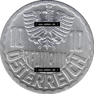 10 / Zehn Groschen Österreich in original Farbgebung von Scanner transparenten PNG 1951-2001, 10 Groschen 1976 (Stück 1) Sammlung