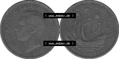 Großbritannien Umlaufmünze Half Penny 1937-1948, Half Penny 1947 (Stück 1), George VI. GEORGIVS VI D-G-BR-OMN-REX F-D-IND-IMP.HP... Sammlung
