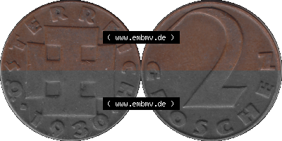 2 / Zwei Groschen Österreich in original Farbgebung von Scanner transparenten PNG 1925-1938, 2 Zwei Groschen, Krückenkreuz 1930... Sammlung