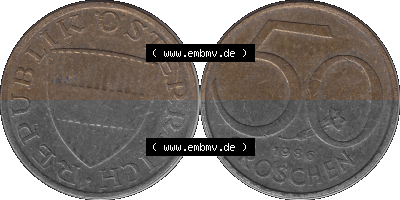 50 / Fünfzig Groschen Österreich in original Farbgebung von Scanner transparenten PNG 1959-2001, 50 Groschen 1986 (Stück 1),... Sammlung