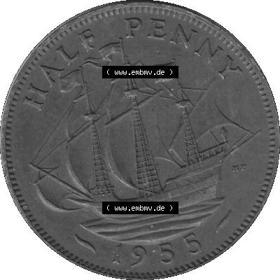 Großbritannien Umlaufmünze Half Penny, 1/2 Pence 1954-1970, Half Penny, Halber Pence 1955 (Stück 1), Elisabeth II. - Schriftzug... Sammlung