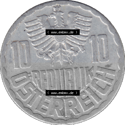 10 / Zehn Groschen Österreich in original Farbgebung von Scanner transparenten PNG 1951-2001, 10 Groschen 1957 (Stück 1) Sammlung