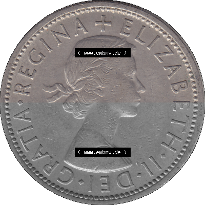Alte Münze Großbritannien, Bild in Farbe bzw. Color PNG-Grafik, Umlaufmünze aus dem Zeitraum 1954-1970, 2 Schilling-Florin,... Sammlung