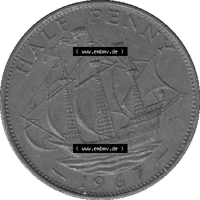 Großbritannien Umlaufmünze Half Penny, 1/2 Pence 1954-1970, Half Penny, Halber Pence 1967 (Stück 1), Elisabeth II. - Schriftzug... Sammlung