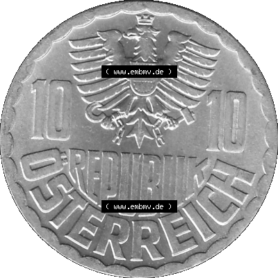 10 / Zehn Groschen Österreich in s/w Schwarzweiß bzw. Graustufen Farbgebung von Scanner transparenten PNG 1951-2001, 10 Groschen... Sammlung