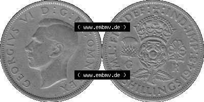 Alte Münze Großbritannien, Bild in s/w bzw. Graustufen PNG-Grafik, Umlaufmünze aus dem Zeitraum 1947-1948, 2 Schilling-Florin,... Sammlung
