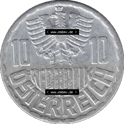 10 / Zehn Groschen Österreich in original Farbgebung von Scanner transparenten PNG 1951-2001, 10 Groschen 1968 (Stück 1) Sammlung