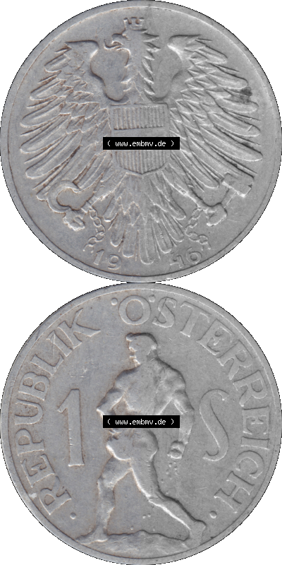Österreich 1 / Ein Schilling 1946-1957, 1 Schilling 1946 (Stück 3) Sammlung
