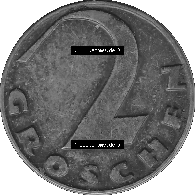 2 / Zwei Groschen Österreich in s/w Schwarzweiß bzw. Graustufen Farbgebung von Scanner transparenten PNG 1925-1938, 2 Zwei Groschen,... Sammlung