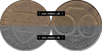 50 / Fünfzig Groschen Österreich in original Farbgebung von Scanner transparenten PNG 1959-2001, 50 Groschen 1961 (Stück 1),... Sammlung