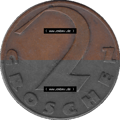 2 / Zwei Groschen Österreich in original Farbgebung von Scanner transparenten PNG 1925-1938, 2 Zwei Groschen, Krückenkreuz 1925... Sammlung