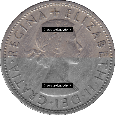 Alte Münze Großbritannien, Bild in Farbe bzw. Color PNG-Grafik, Umlaufmünze aus dem Zeitraum 1954-1970, 2 Schilling-Florin,... Sammlung