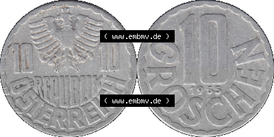 10 / Zehn Groschen Österreich in original Farbgebung von Scanner transparenten PNG 1951-2001, 10 Groschen 1955 (Stück 1) Sammlung