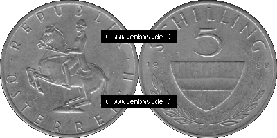 5 / Fünf Schilling Österreich in s/w Schwarzweiß bzw. Graustufen Farbgebung von Scanner transparenten PNG 1968-2001, 5 Schilling... Sammlung