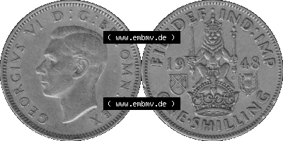 Alte Münze Großbritannien, Bild in s/w bzw. Graustufen PNG-Grafik 1947-1948, 1 One Schilling - One Shilling, 1948 (Stück 10)... Sammlung