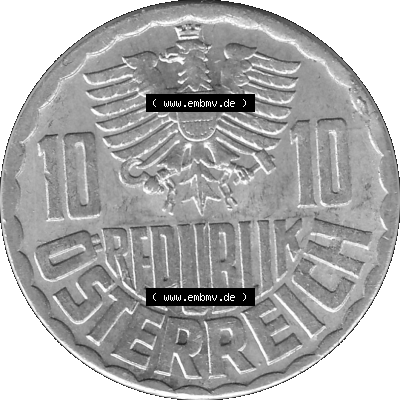 10 / Zehn Groschen Österreich in s/w Schwarzweiß bzw. Graustufen Farbgebung von Scanner transparenten PNG 1951-2001, 10 Groschen... Sammlung