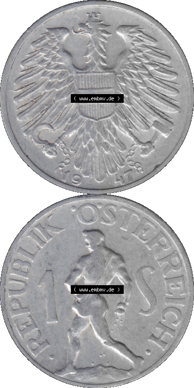 Österreich 1 / Ein Schilling 1946-1957, 1 Schilling 1947 (Stück 1) Sammlung