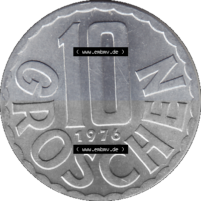10 / Zehn Groschen Österreich in original Farbgebung von Scanner transparenten PNG 1951-2001, 10 Groschen 1976 (Stück 1) Sammlung