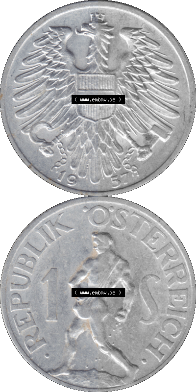 Österreich 1 / Ein Schilling 1946-1957, 1 Schilling 1957 (Stück 1) Sammlung