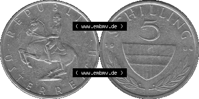 5 / Fünf Schilling Österreich in s/w Schwarzweiß bzw. Graustufen Farbgebung von Scanner transparenten PNG 1968-2001, 5 Schilling... Sammlung