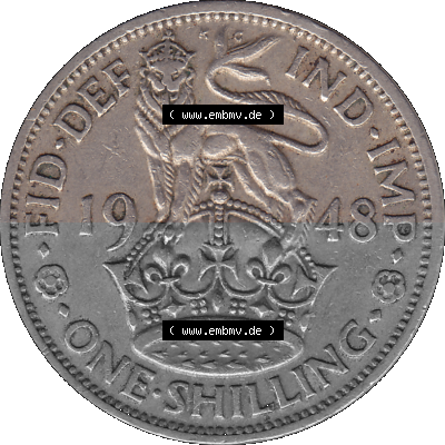 Alte Münze Großbritannien, Bild in Farbe bzw. Color PNG-Grafik 1947-1948, 1 One Schilling - One Shilling, 1948 (Stück 8) Stehender... Sammlung