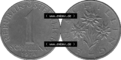 Österreich 1 / Ein Schilling in Graustufen 1959-2001, 1 Schilling 1974 (Stück 1), Ein Shilling Edelweiß Graustufen Sammlung