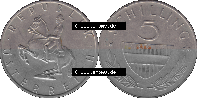 5 / Fünf Schilling Österreich in original Farbgebung von Scanner transparenten PNG 1968-2001, 5 Schilling 1970 (Stück 2), Reiter... Sammlung