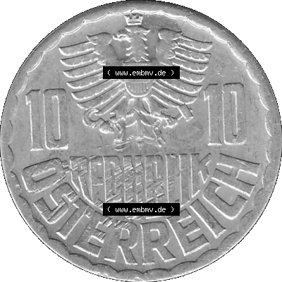 10 / Zehn Groschen Österreich in s/w Schwarzweiß bzw. Graustufen Farbgebung von Scanner transparenten PNG 1951-2001, 10 Groschen... Sammlung