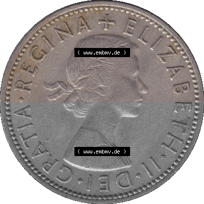 Alte Münze Großbritannien, Bild in Farbe bzw. Color PNG-Grafik, Umlaufmünze aus dem Zeitraum 1954-1970, 2 Schilling-Florin,... Sammlung