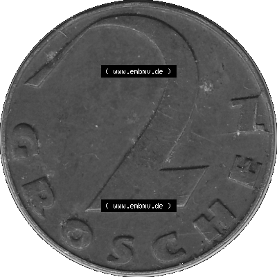 2 / Zwei Groschen Österreich in s/w Schwarzweiß bzw. Graustufen Farbgebung von Scanner transparenten PNG 1925-1938, 2 Zwei Groschen,... Sammlung