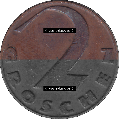 2 / Zwei Groschen Österreich in original Farbgebung von Scanner transparenten PNG 1925-1938, 2 Zwei Groschen, Krückenkreuz 1926... Sammlung