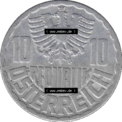10 / Zehn Groschen Österreich in original Farbgebung von Scanner transparenten PNG 1951-2001, 10 Groschen 1953 (Stück 1) Sammlung
