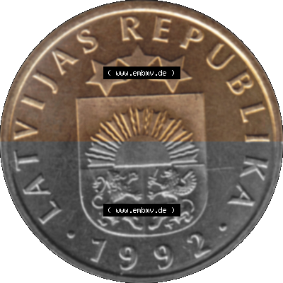 Lettland Umlaufmünze 1992-2009, 5 Santimi 1992 (Stück 1), VS.: Staatswappen von Latvijas Republika, RS.: Wert-Zahl Sammlung