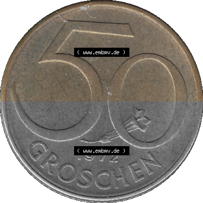 50 / Fünfzig Groschen Österreich in original Farbgebung von Scanner transparenten PNG 1959-2001, 50 Groschen 1972 (Stück 1),... Sammlung