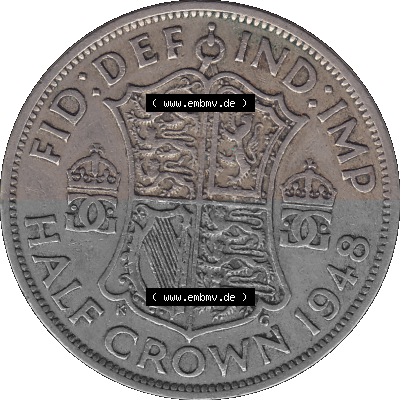 Alte Münze Großbritannien, Bild in Farbe bzw. Color PNG-Grafik 1947-1948, Halbe - 1/2 Krone, Half Crown 1948 (Stück 1), George... Sammlung