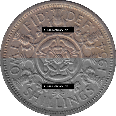 Alte Münze Großbritannien, Bild in Farbe bzw. Color PNG-Grafik, Umlaufmünze aus dem Zeitraum 1954-1970, 2 Schilling-Florin,... Sammlung