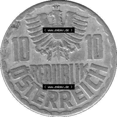 10 / Zehn Groschen Österreich in s/w Schwarzweiß bzw. Graustufen Farbgebung von Scanner transparenten PNG 1951-2001, 10 Groschen... Sammlung