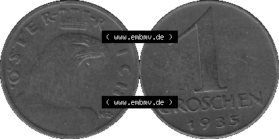 1 / Ein Groschen Österreich in s/w Schwarzweiß bzw. Graustufen Farbgebung von Scanner transparenten PNG 1925-1938, 1-Ein Groschen,... Sammlung